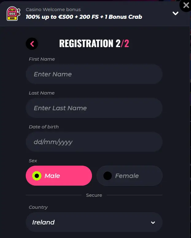 Registration - step 2